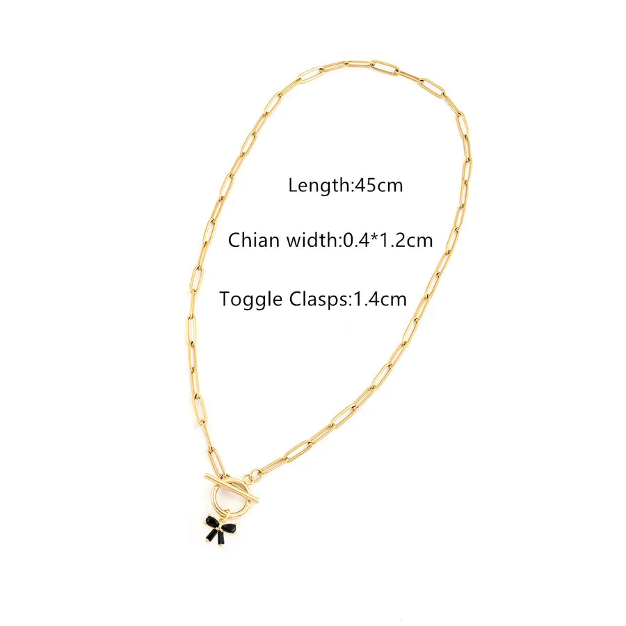 Wholesale Jewelry Elegant Simple Style Classic Style Bow Knot 201 Stainless Steel Copper Artificial Crystal Toggle Pendant Necklace