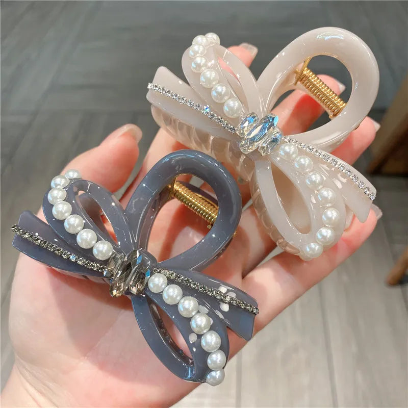 New Style Rhinestone Butterfly Knot Hair Clip Women Elegant Sweet Fairy Feel Half Updo Shark Jaw Clip Hair Accessory