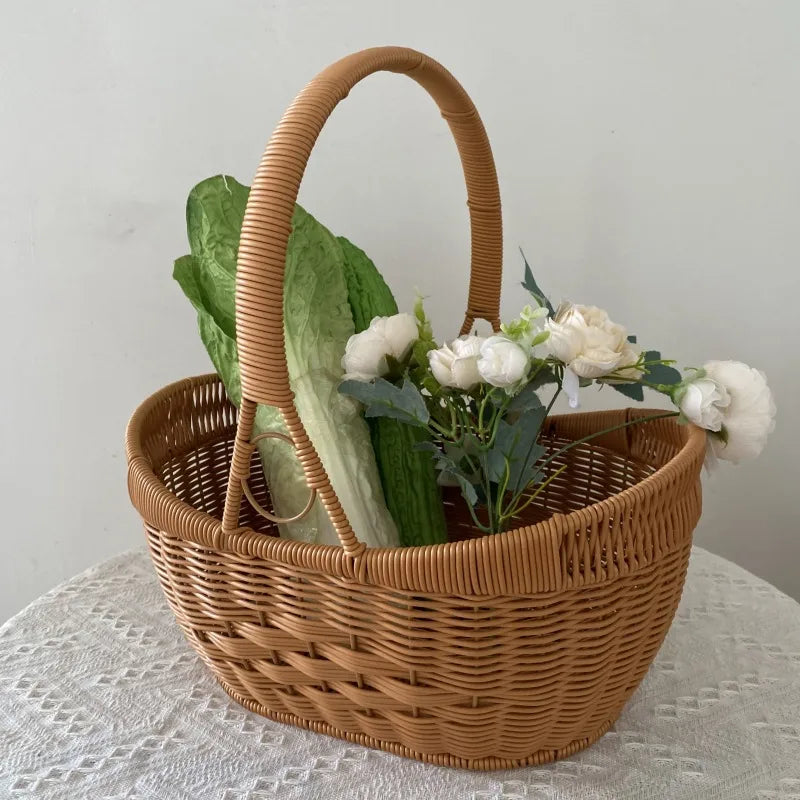 Casual Pastoral Solid Color Imitation Rattan Storage Basket