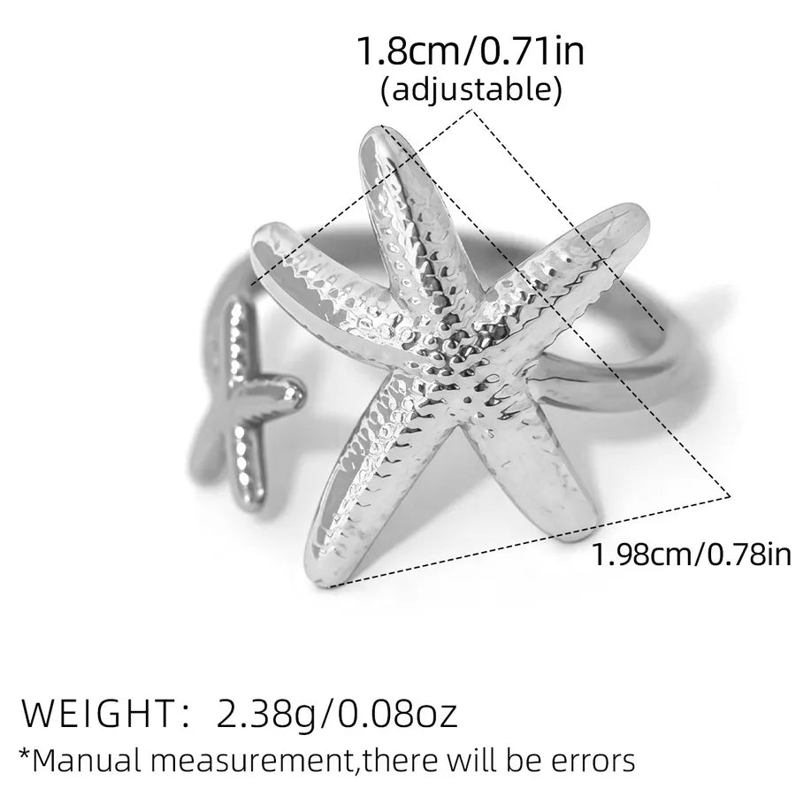 Wholesale Jewelry Hawaiian Vacation Beach Starfish 304 Stainless Steel 18K Gold Plated Open Rings