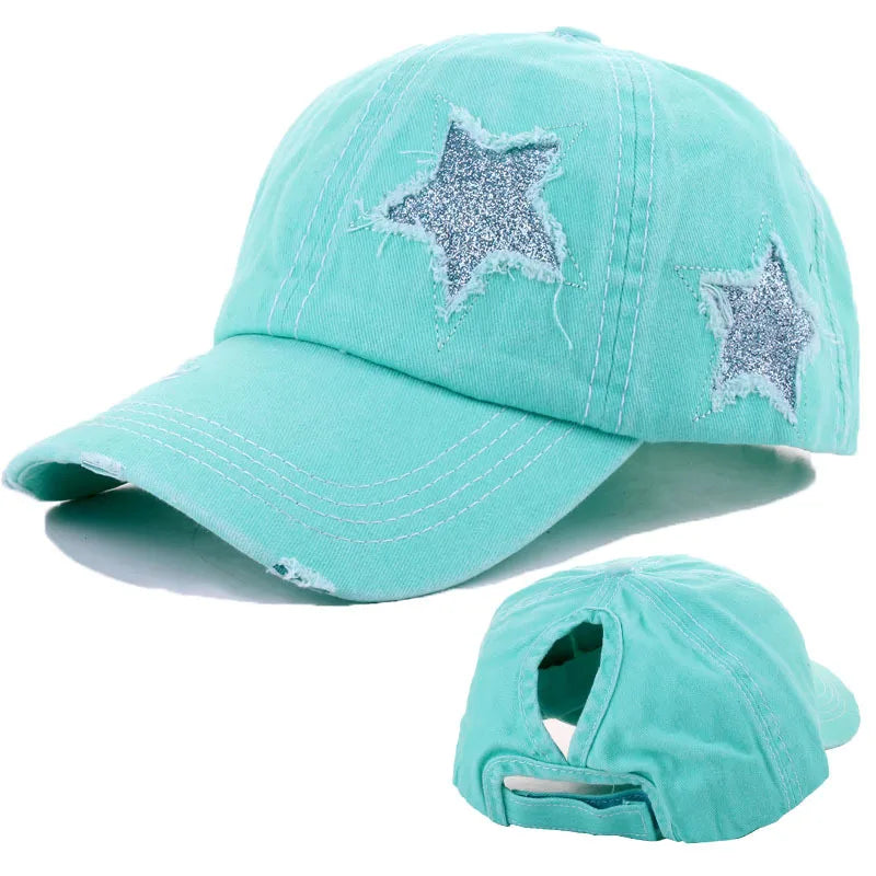 women's simple style star solid color curved eaves baseball cap