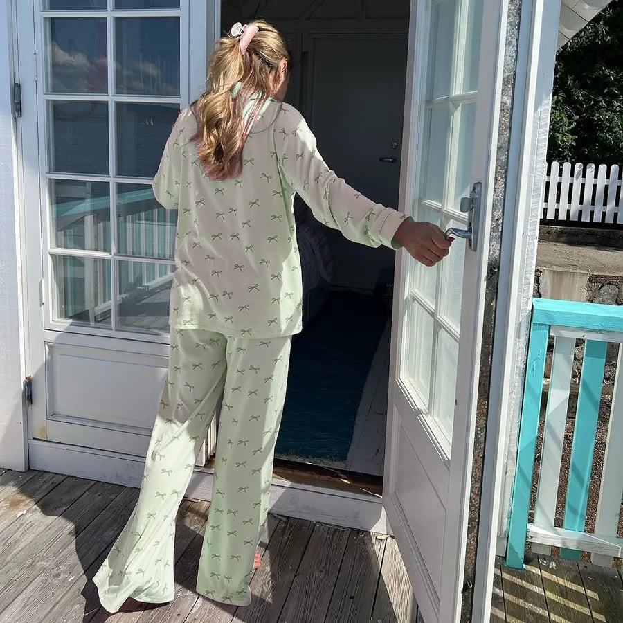 Holiday Women's Vacation Simple Style Bow Knot Polyester Milk Fiber Pants Sets Pajama Sets