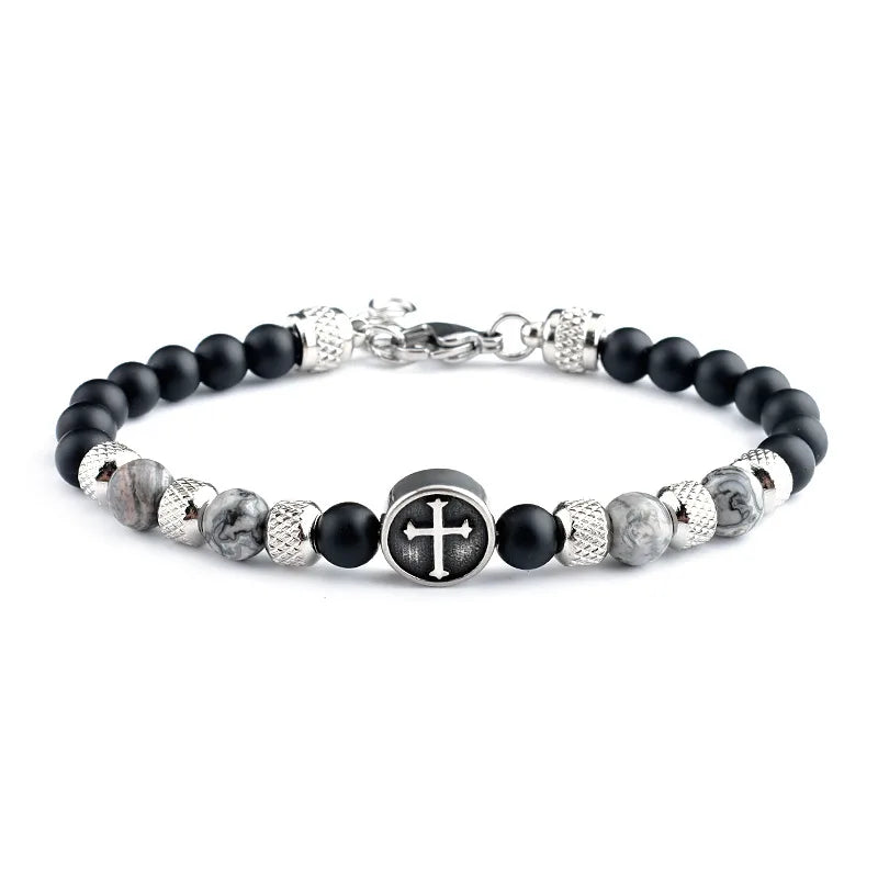 retro geometric stainless steel stone beaded men's bracelets