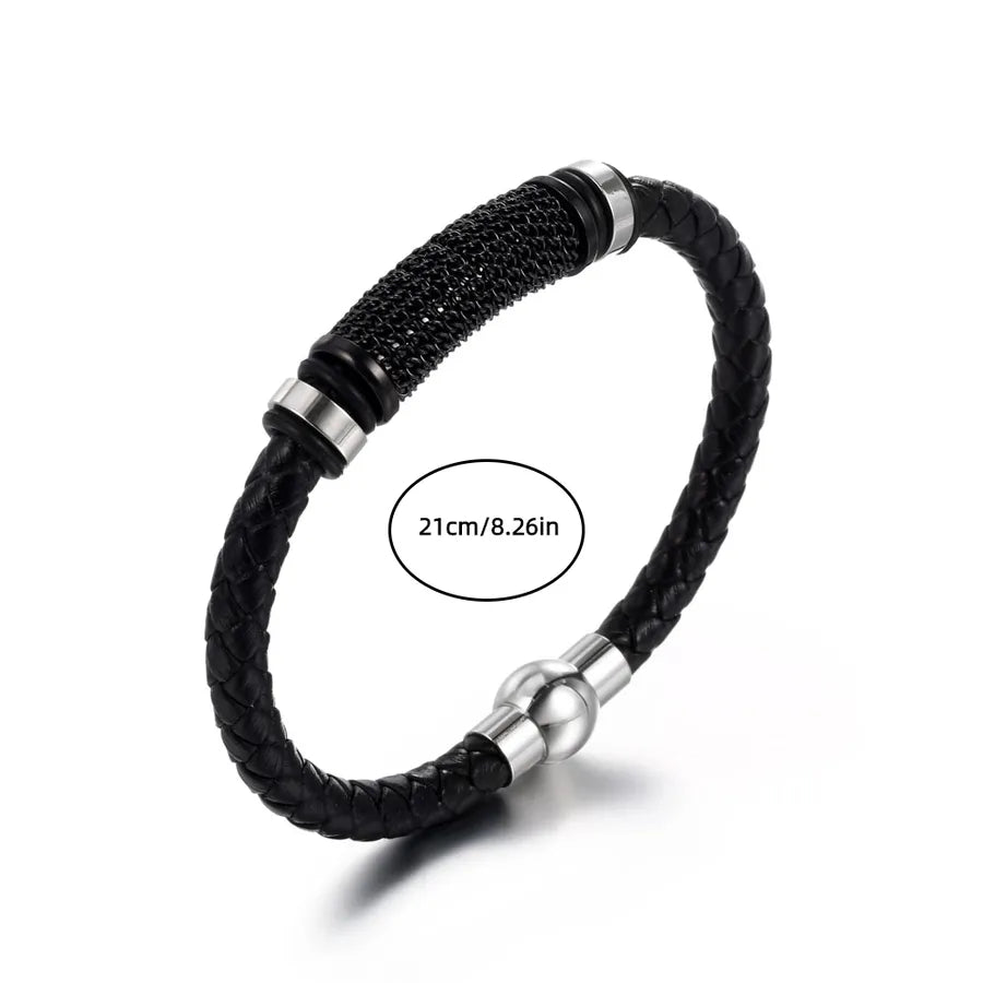 Simple Style Solid Color 304 Stainless Steel Pu Leather Men'S Bracelets