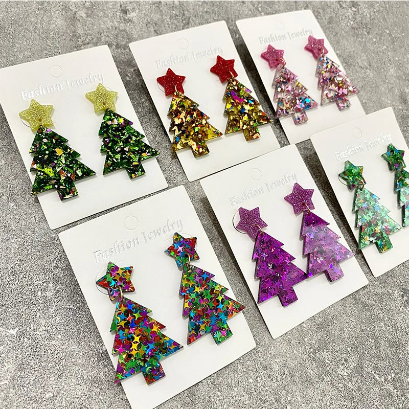 1 Pair Elegant Christmas Tree Star Arylic Drop Earrings