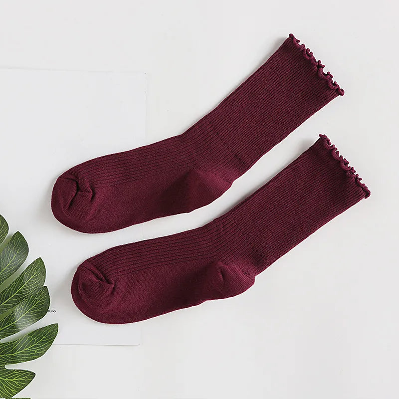 Stacked Socks Women's Japanese Style Autumn and Winter Cotton Thin Women's Socks Solid Color Wood Ear Retro Short Boots Socks