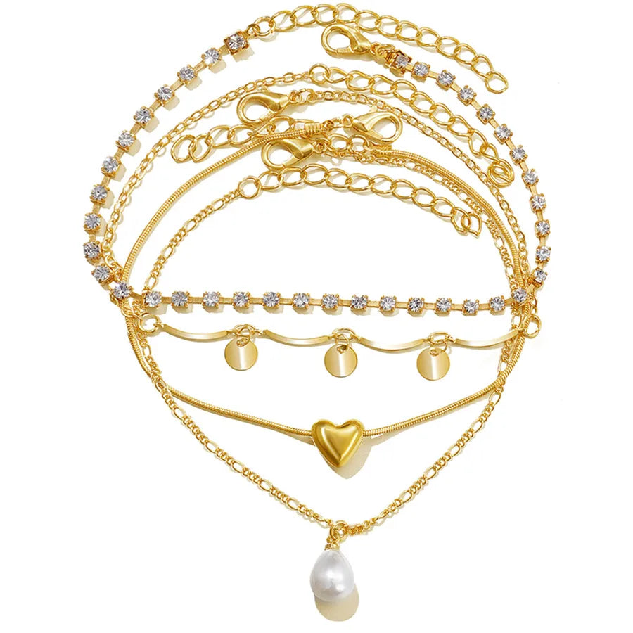 retro Bohemian beach anklet set fashion simple wind color diamond butterfly multi-layer anklet wholesale