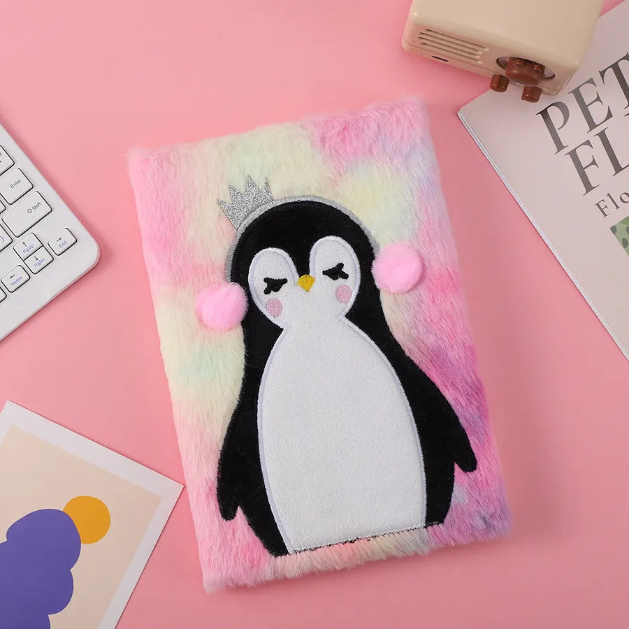 Adorable Plush Notebook Cute Cat And Penguin Design Children's Scrapbooking Notebook Creative New Arrival Colorful Wood Pulp Material