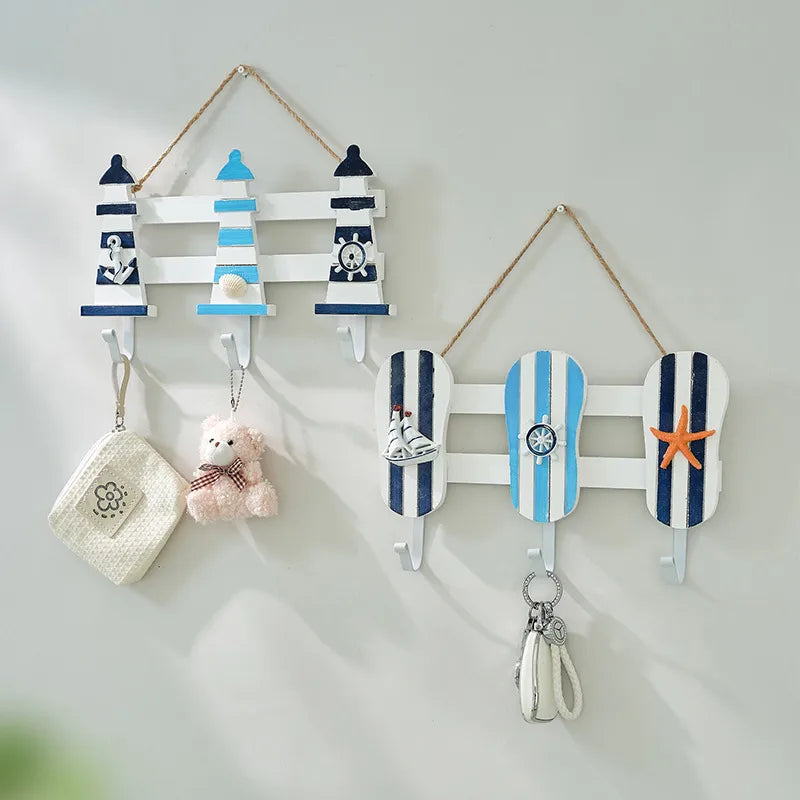 Casual Marine Style Starfish Ship Rudder Wood Iron pendant Hooks Wall Art