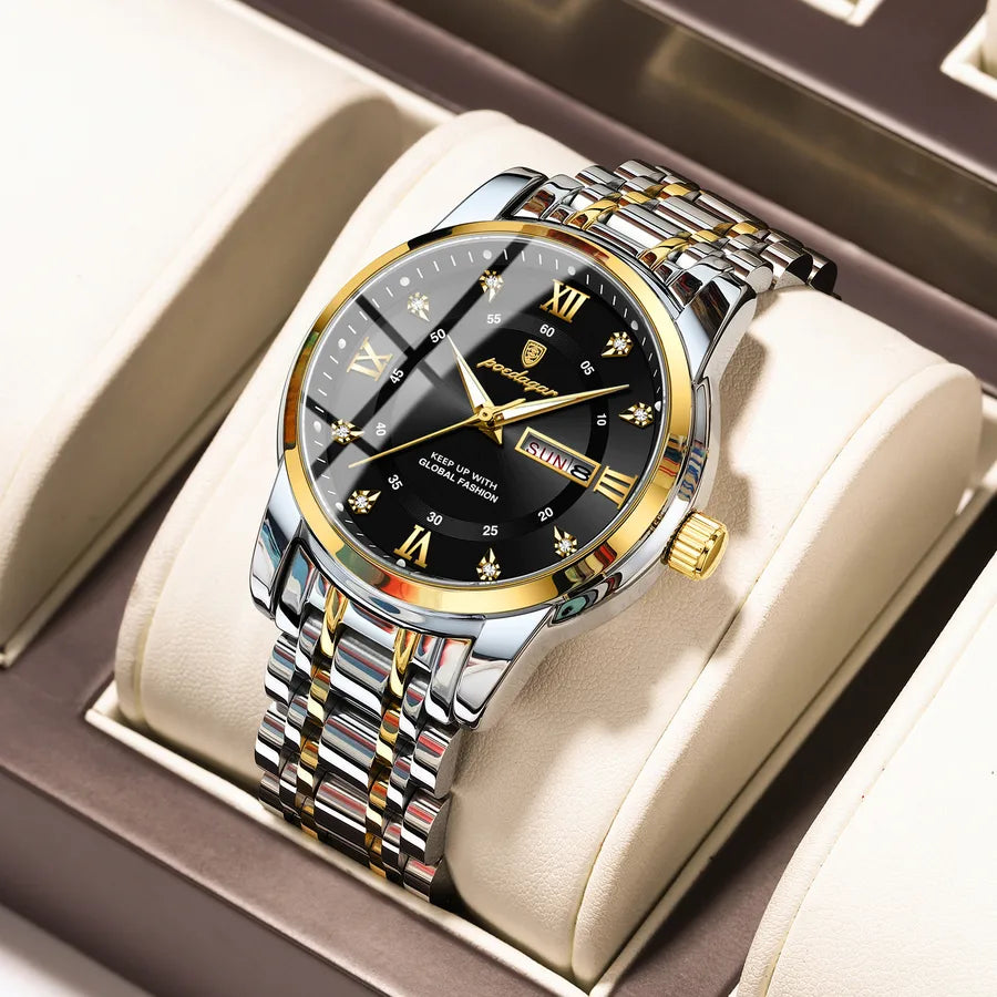 brand waterproof new men's watch double calendar luminous quartz watch live broadcast