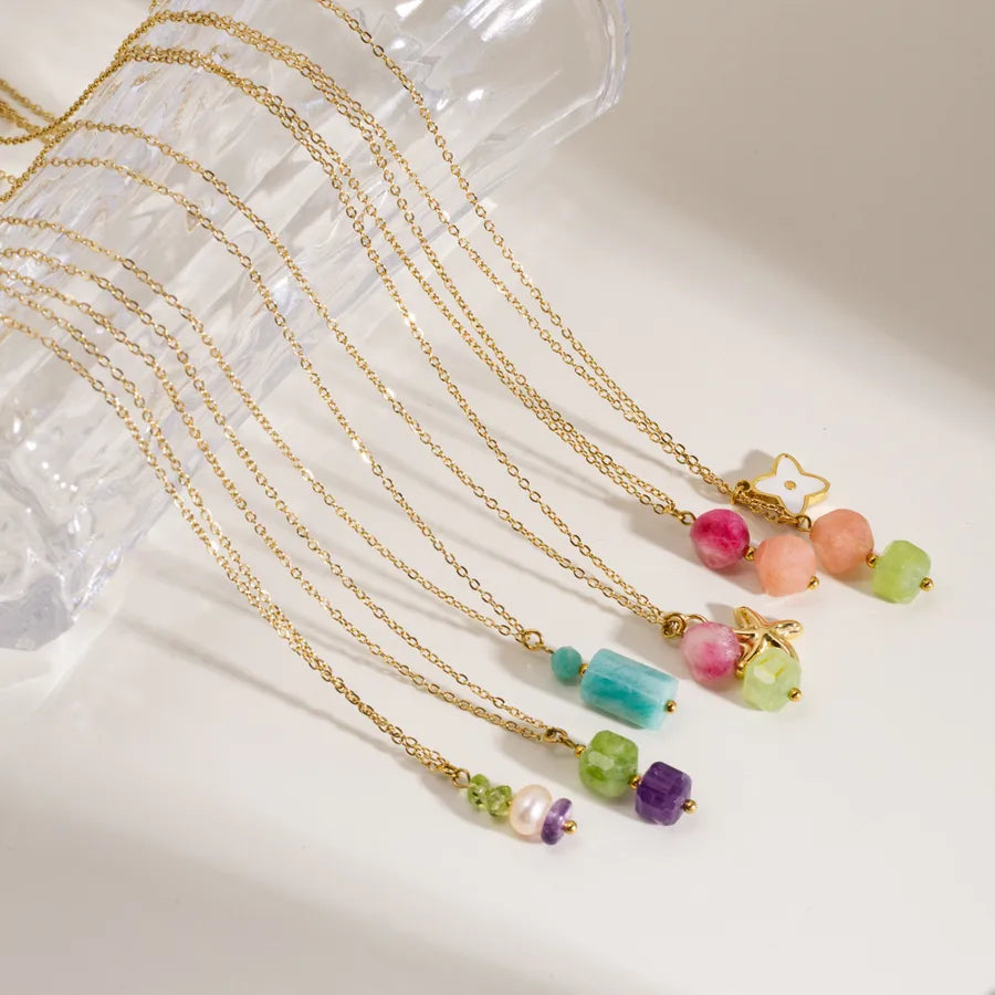 Wholesale Jewelry Elegant Simple Style Geometric 304 Stainless Steel natural stone cable chain Pendant Necklace