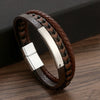 classical luxurious color block stainless steel pu leather alloy braid men's bangle
