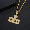Hip Hop Style  Diamond Crown Letters CEO Pendant Necklace for Men Cuban Link Chain Necklace Wholesale