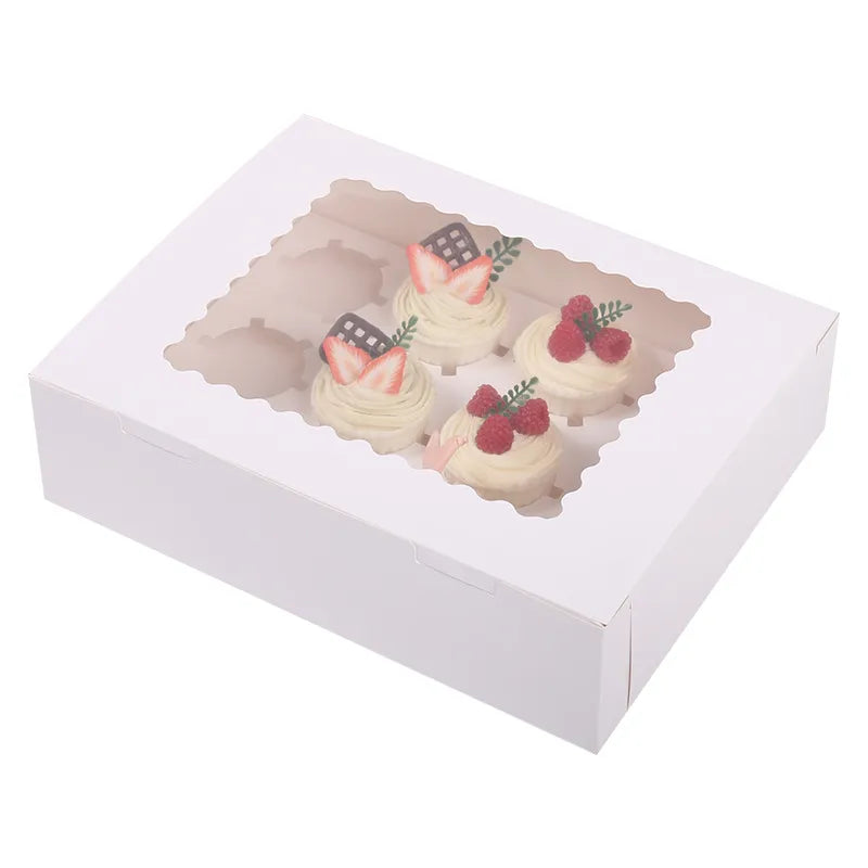 12-Pack Cupcake Boxes Pastry Baking Paper Transparent Window Cake Packaging Boxes Pastries Storage Simple Style Egg Tart Boxes