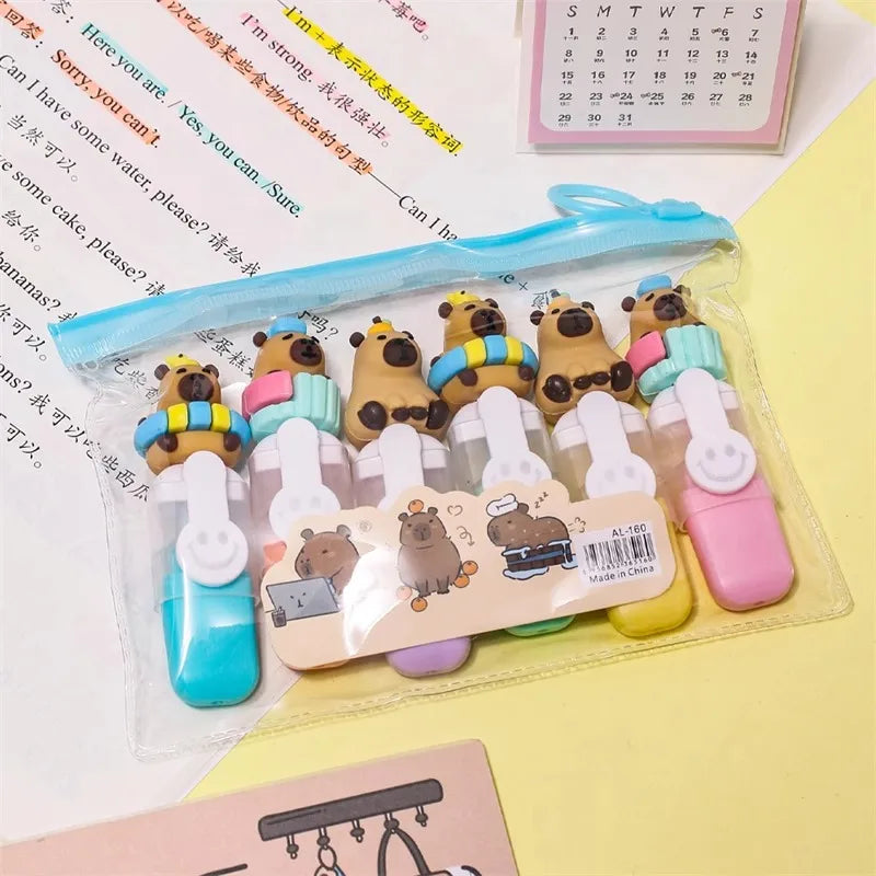 Cute Capybara Fluorescent Pen Student Only Large Capacity Children Color Pencil Thick Transparent Color Soft Head Oblique Head Marking Pen