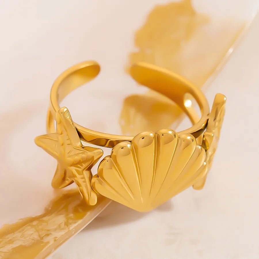 Wholesale Jewelry Elegant Retro Luxurious Shell 304 Stainless Steel Open Rings