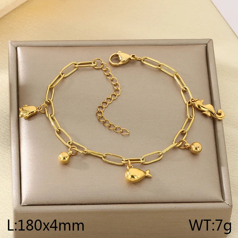 IG Style Vintage Style Cherry Ocean Butterfly 304 Stainless Steel 18K Gold Plated Paperclip Chain Bracelets In Bulk