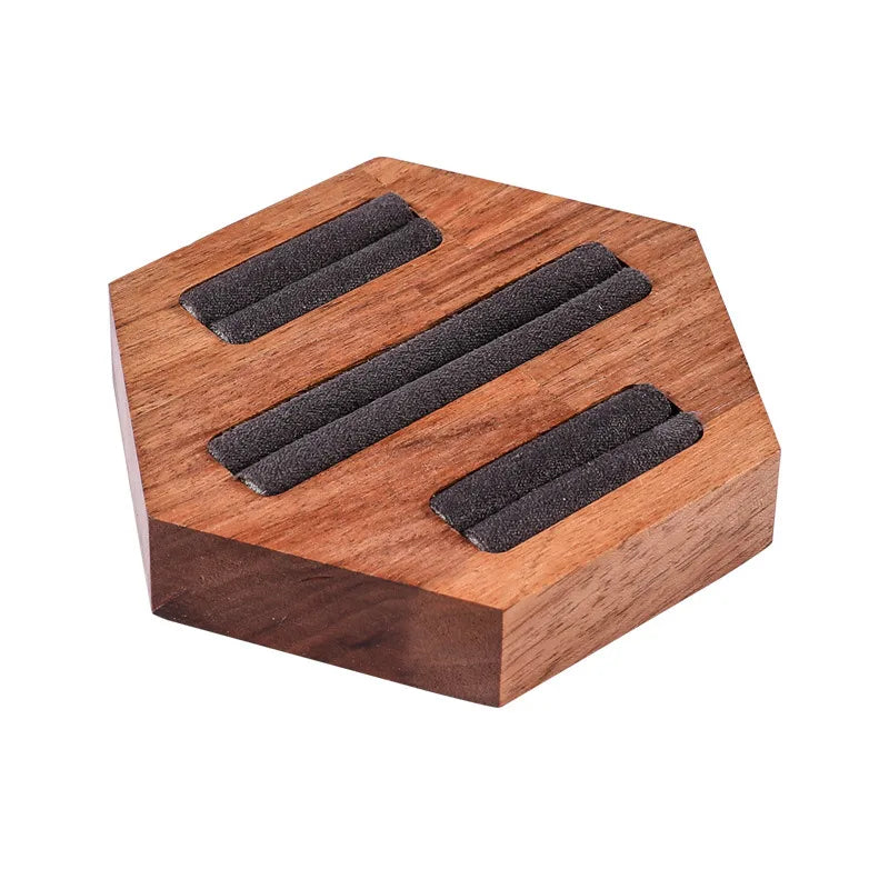 Walnut Wood Ring Display Stand Earring Display Tray Versatile Jewelry Tray Jewelry Stand Hexagonal Base Tray