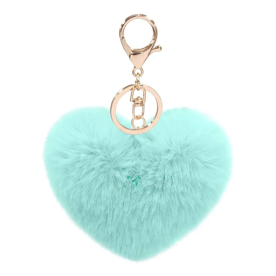cute heart shape solid color alloy pom poms bag pendant keychain