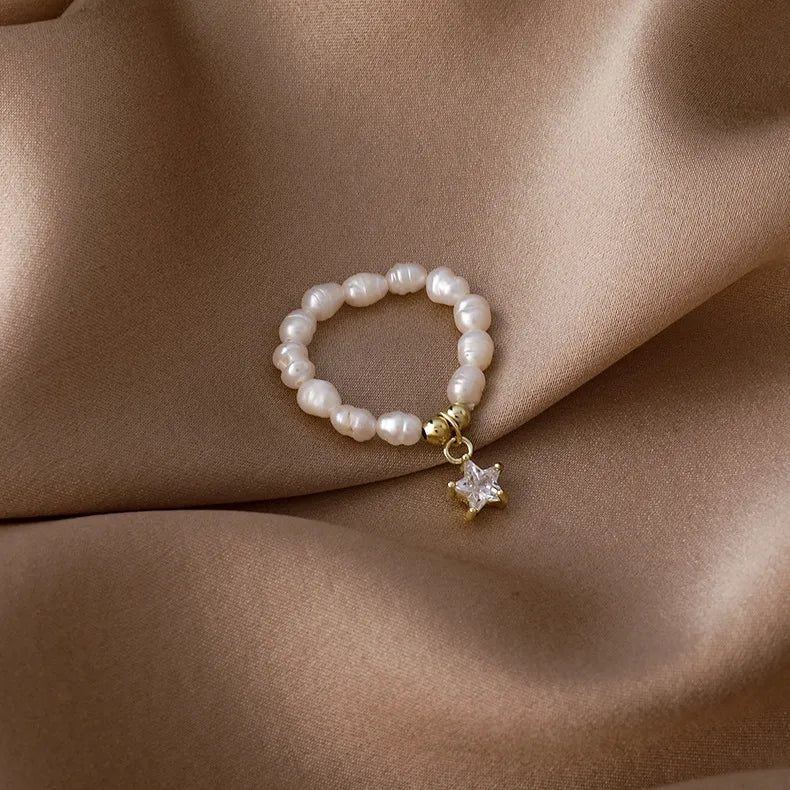 Vacation Simple Style Heart Freshwater Pearl Copper Artificial Gemstones Women'S Rings