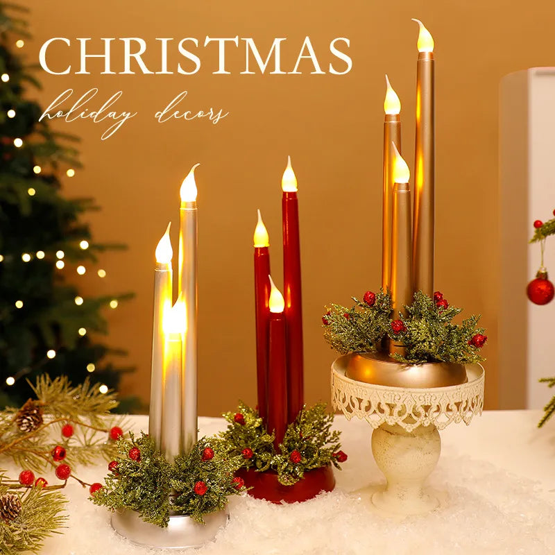 Electronic LED Candle Realistic Christmas Props Smooth Surface Long Candle Christmas Decorations Ornaments European American Style