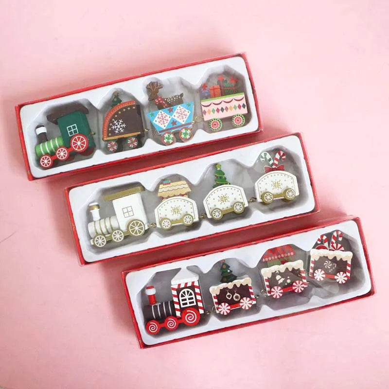 cartoon christmas track train wooden decorative truck toy 1 set