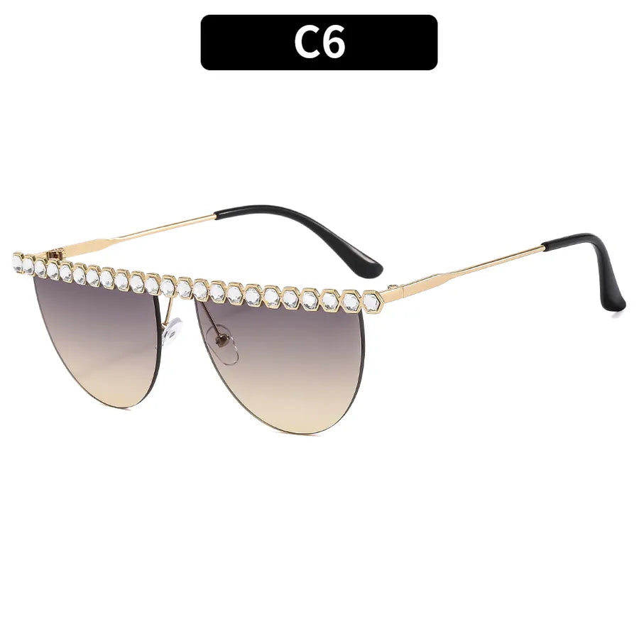 elegant glam luxurious solid color pc round frame frameless women's sunglasses