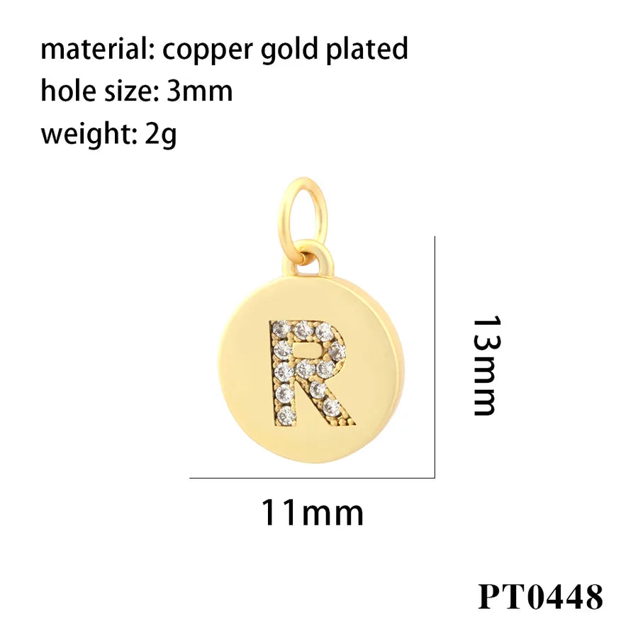 simple style letter copper plating inlay zircon 18k gold plated charms