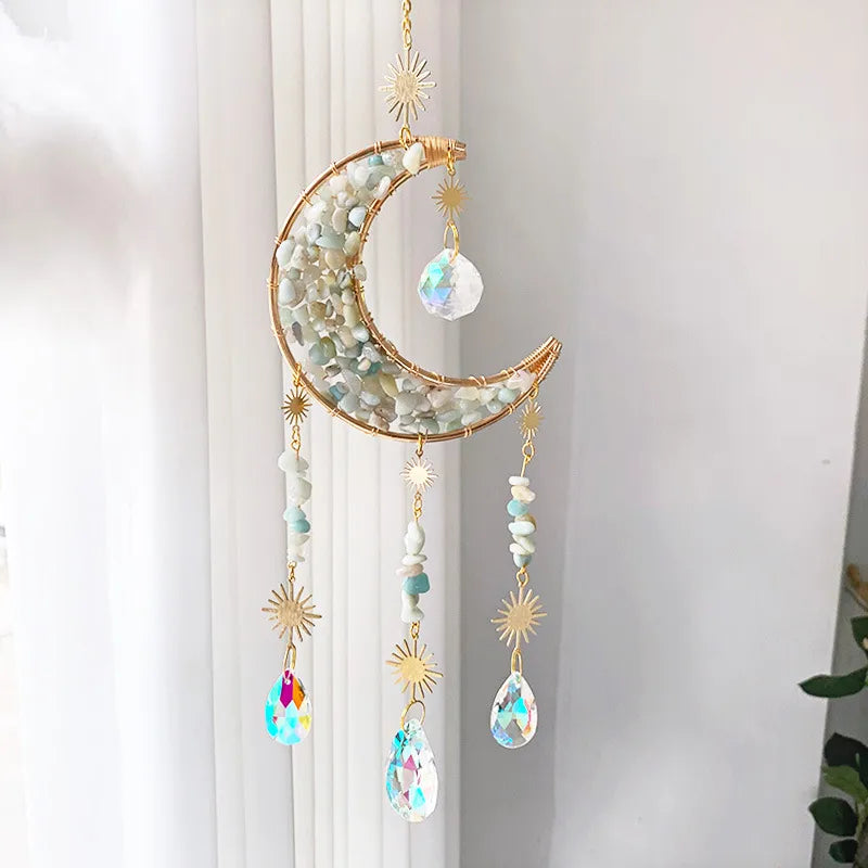 Simple Style Classic Style Geometric Star Moon Crystal Metal Suncatcher Wind Chime Wall Art