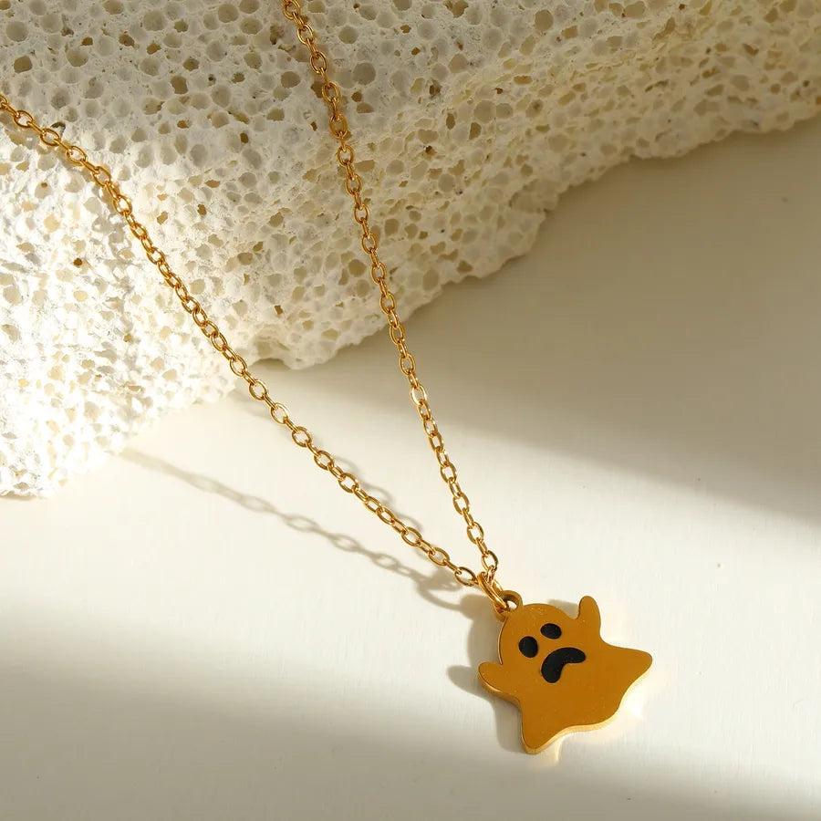 Halloween Series Stainless Steel 18K Gold Plated Drip Oil Hat Bat Pendant Necklace Funny Design Festival Jewelry Accessory