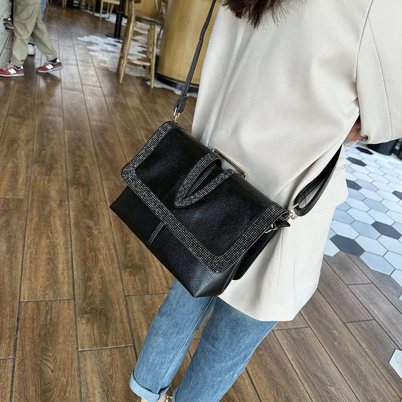 Hot Drilling Women's Bag Handbag   Elegant Leather Shoulder Bag Fashionable Casual  Large Capacity Crossbody Bag