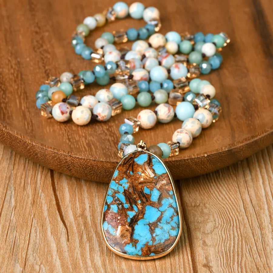 Casual Ethnic Style Stone Pattern natural stone Handmade Chain Pendant Necklace In Bulk