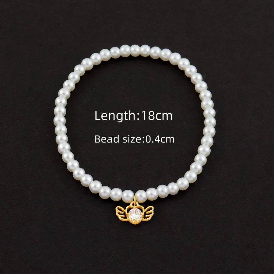 Elegant Simple Style Classic Style Angel Wings Artificial Pearl Copper Beaded Chain Beaded Bracelets Wholesale