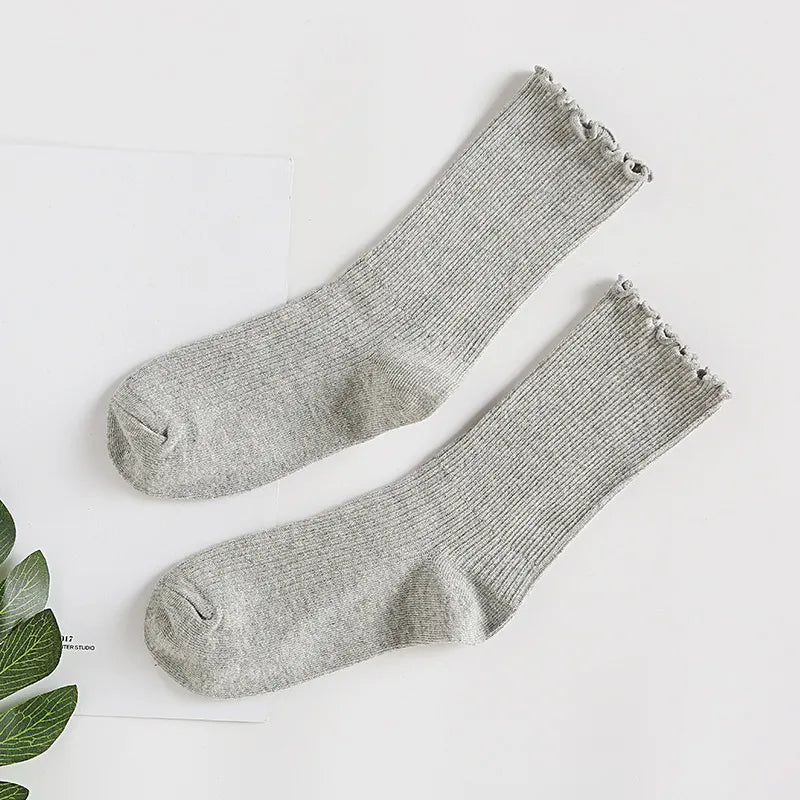 Stacked Socks Women's Japanese Style Autumn and Winter Cotton Thin Women's Socks Solid Color Wood Ear Retro Short Boots Socks