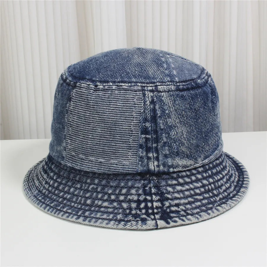 Retro New Style Denim Fishing Cap Women's Harajuku Sun Protection Bucket Hat Cuffed Tear Design Casual Versatile Streetwear