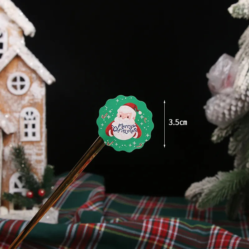 Wave Edged Cartoon Christmas Stickers Non-Drying Adhesive Baking Packaging Sealing Decorative Santa Claus Labels
