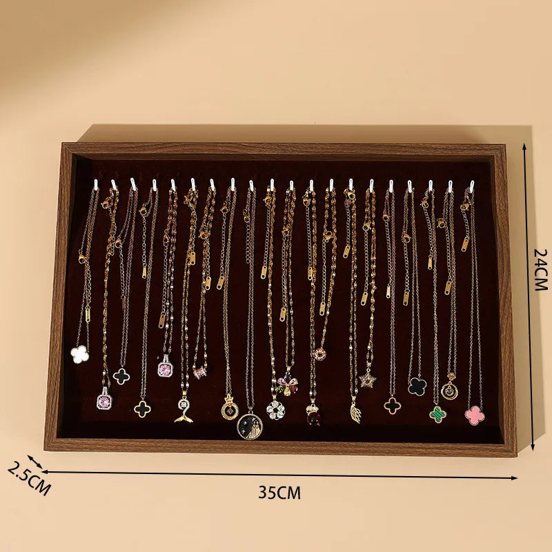 Jewelry Display Tray Earring Necklace Pendant Jewelry Storage Box Ring Plate Bracelet Show Props Wooden Texture High-End Feel