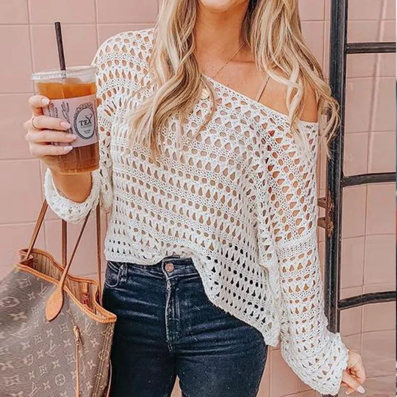 women's vacation simple style solid color hollow out cover ups