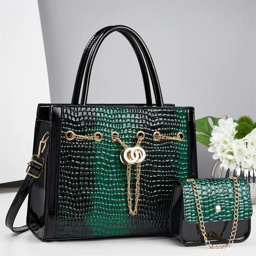 Large Capacity Women's Tote Bag Commuter Fashion Crossbody Single Shoulder Chain Handle PU Square Bag Zipper Closure City Chic