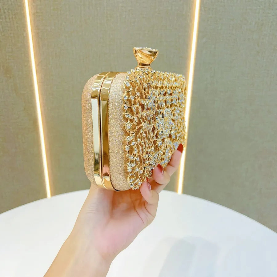 New Diamond Embedded Evening Handbag For Women Square Fashion Polyester Ball Gown Diamond Clutch Bag Ladies Party Purse