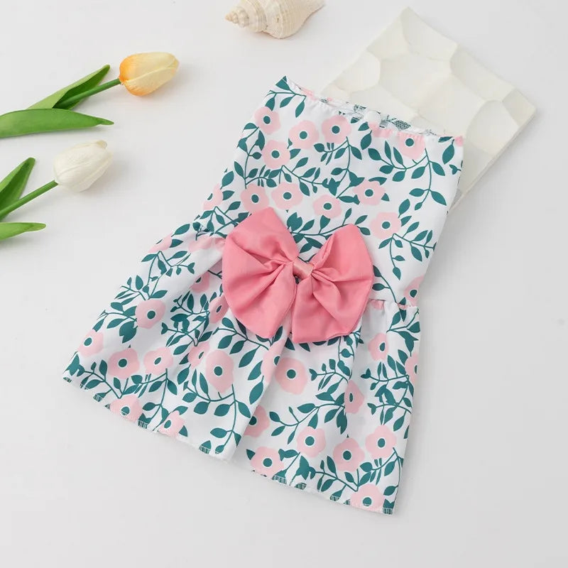 cute polyester strawberry bow knot pet clothing
