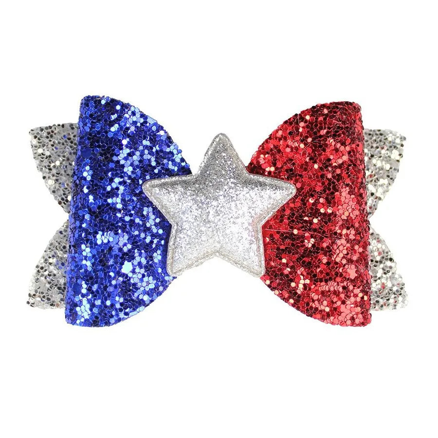 New July 4 US National Day Shining Stars Bow Pair Clip Independence Day Patriotic Girl Hair Accessories