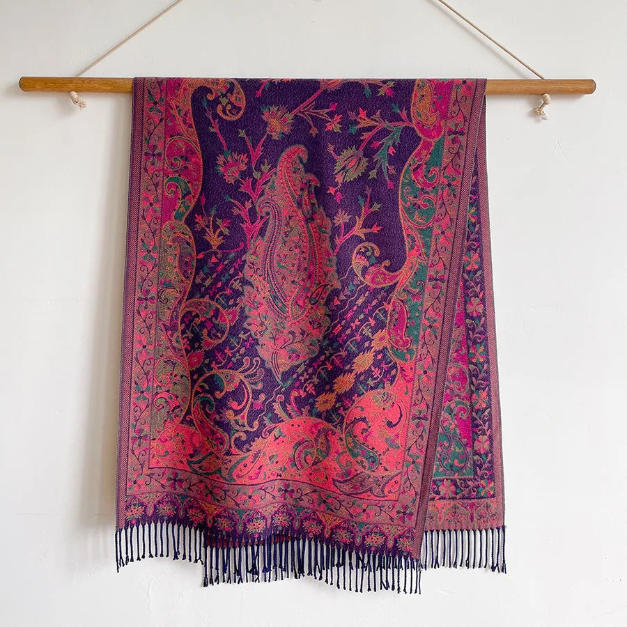 women's retro ethnic style color block imitation cashmere printing scarf