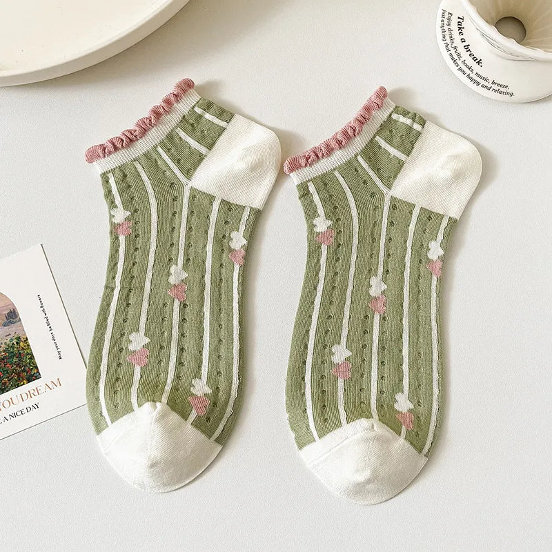 women's casual cartoon bamboo fiber hollow out ankle socks a pair