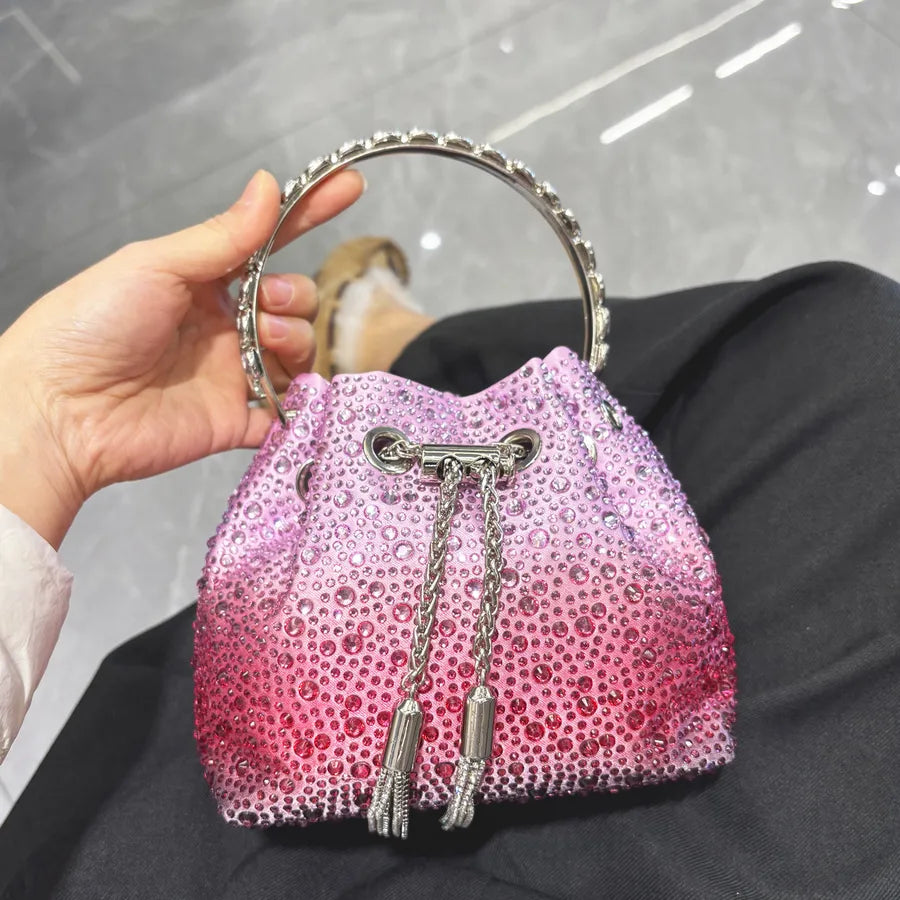 Red Purple Pu Leather Color Block Bucket Evening Bags