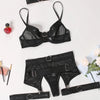 fashion solid color black hollow sexy lingerie suit