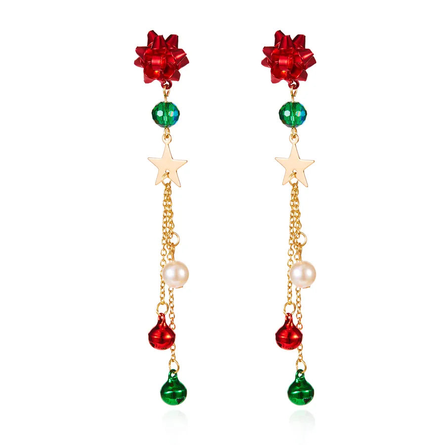 Christmas Red Green Snowman Bell Colorful Tassel Earrings Women Creative Simple Alloy Cartoon Character Ear Jewelry Accessories