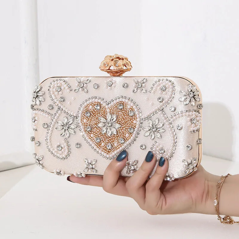 champagne polyester heart shape square evening bags