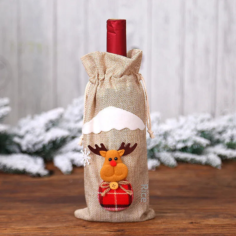 Christmas wine bottle cover wine bag linen Christmas new Champagne wine bottle cover red wine bottle bag dining table dress products