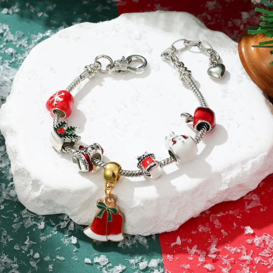 Hot-Selling Christmas Gift DIY Beaded Large Hole Beads Red Heart Snowman Apple Bell Children's Bracelet for Girls